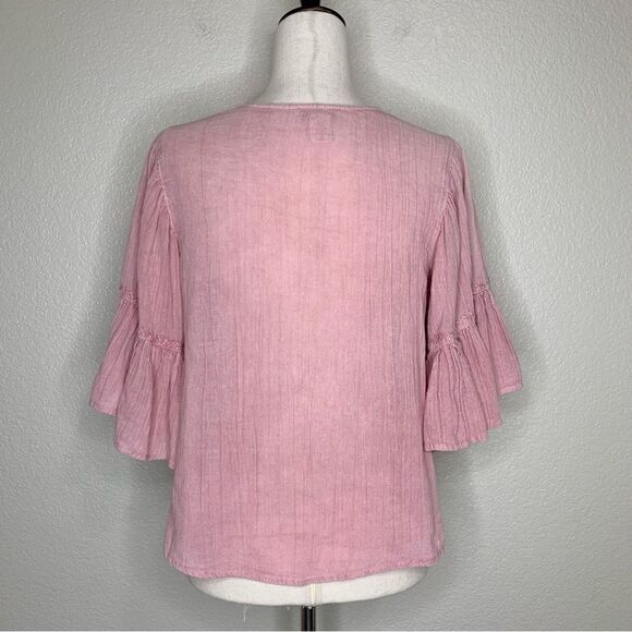 Rachel Zoe Boho Pink Embroidered Flared Sleeves Top - Picture 6 of 12